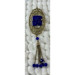 Egyptian Revival Blue Glass  Filigree Pendant